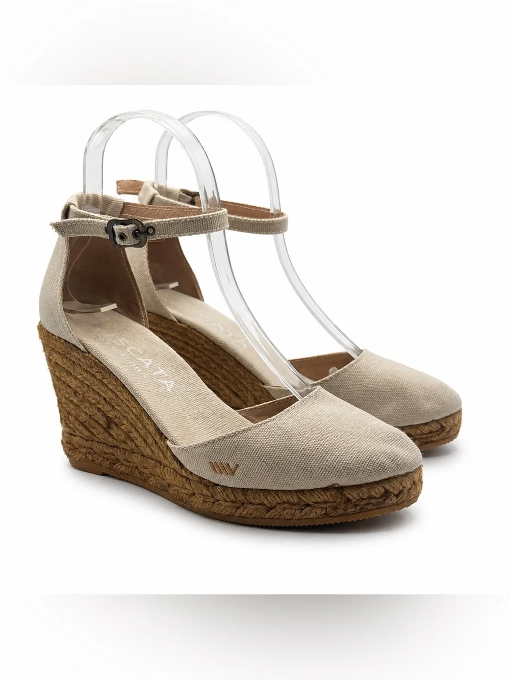Viscata Barcelona Estartit Canvas Espadrille Wedges Beige Ankle Strap Jute Heel - Picture 2 of 16